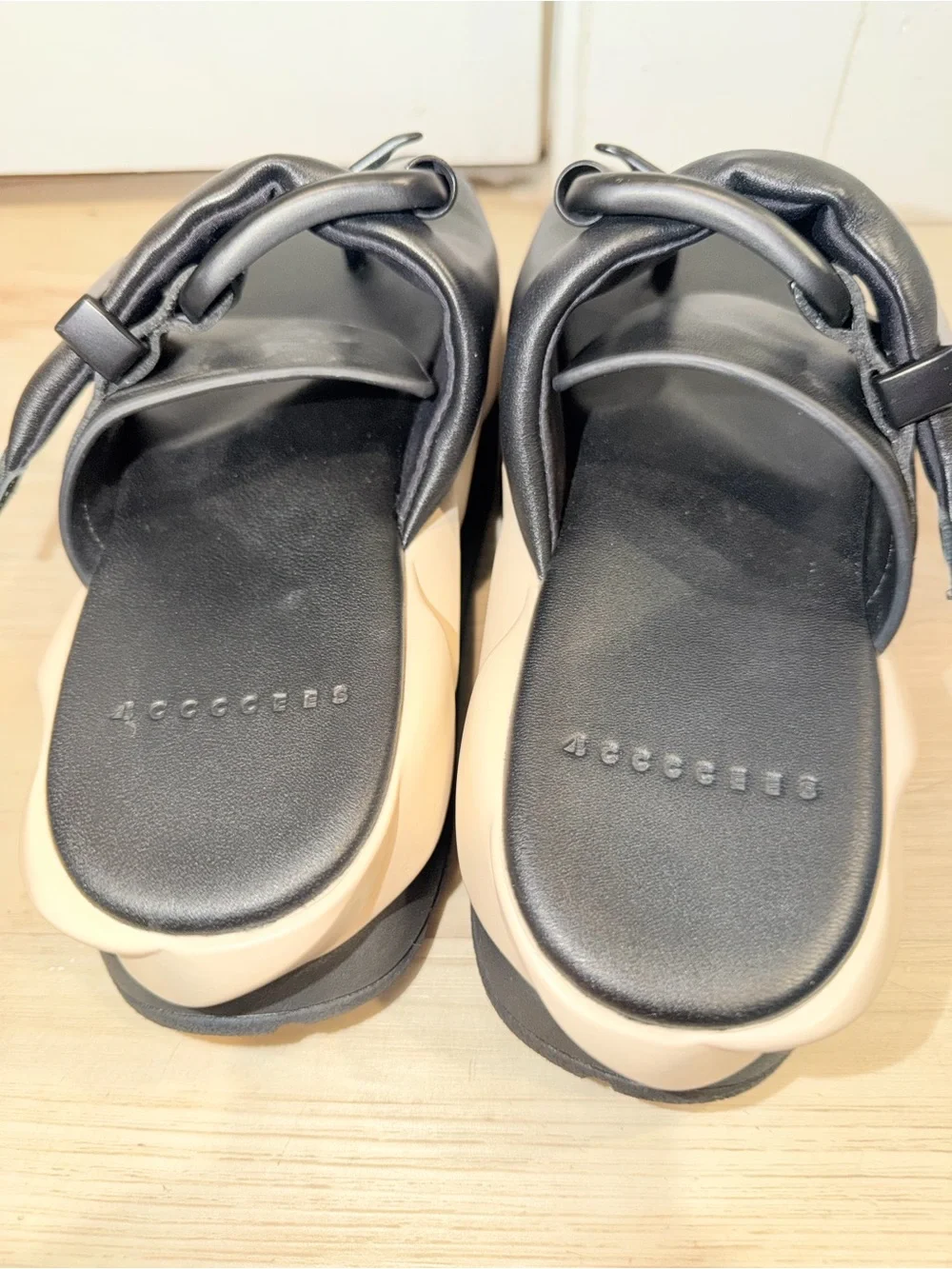 4CCCCEES Melllow Glow Oreo Platform Leather Sandals, Sz 38